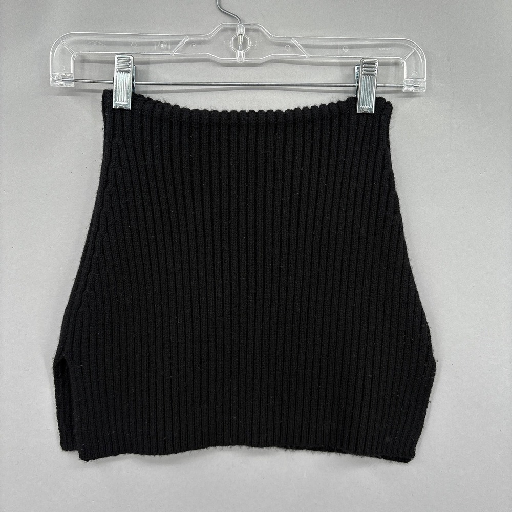GUIZIO Tube Top XS Black Ribbed Knit Cropped Sweater Top Cashmere Wool Blend